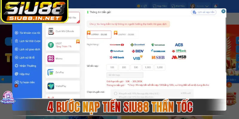 4 bước nạp tiền Siu88 thần tốc 4 bước nạp tiền Siu88 thần tốc