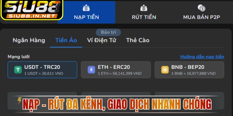 Nạp - rút đa kênh, hoàn thành giao dịch nhanh chóng Nạp - rút đa kênh, hoàn thành giao dịch nhanh chóng